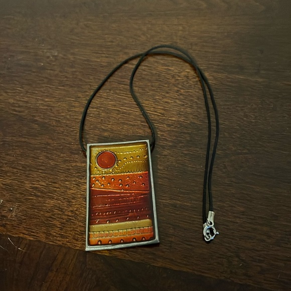 Handcrafted Earth Tones Pendant with Leather Necklace - Picture 1 of 4